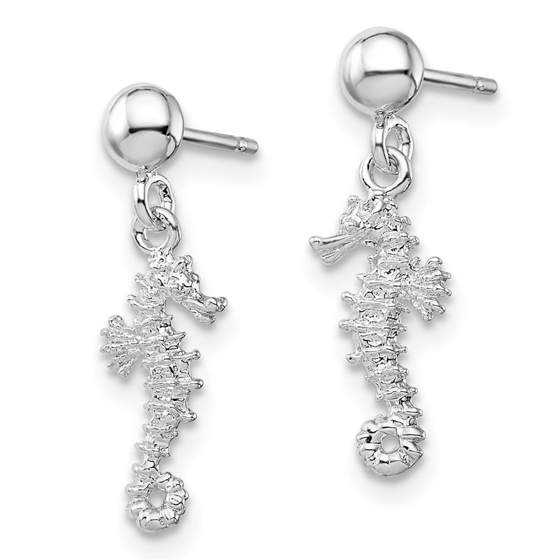 Sterling Silver De-Ani Rhodium-Plated 3D Mini Seahorse Dangle Post Earrings