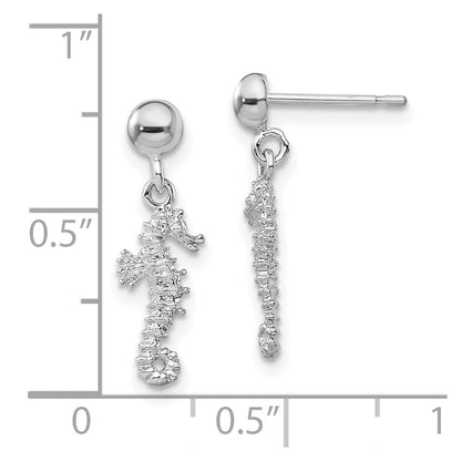 Sterling Silver De-Ani Rhodium-Plated 3D Mini Seahorse Dangle Post Earrings