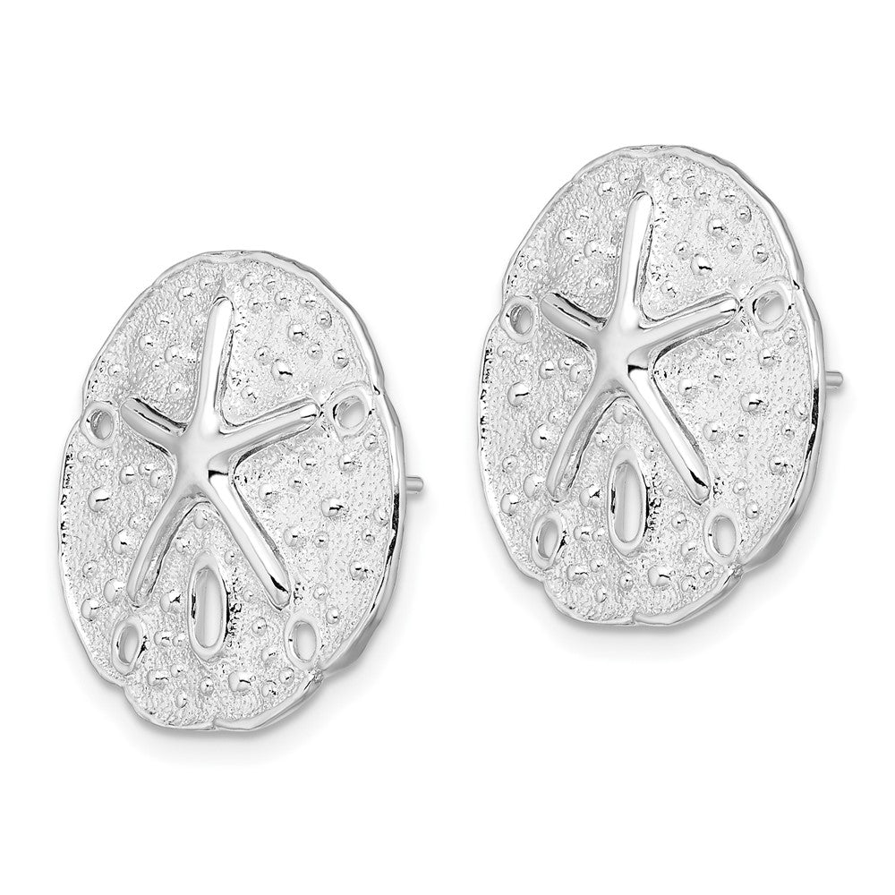 Sterling Silver De-Ani Rhodium-Plated Sand Dollar With Starfish Post Earrings