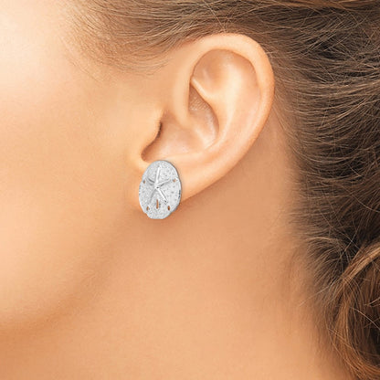Sterling Silver De-Ani Rhodium-Plated Sand Dollar With Starfish Post Earrings