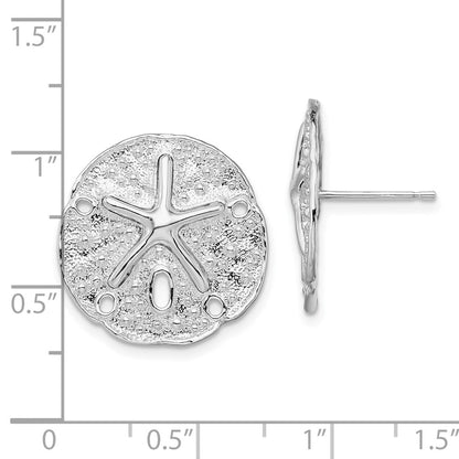 Sterling Silver De-Ani Rhodium-Plated Sand Dollar With Starfish Post Earrings
