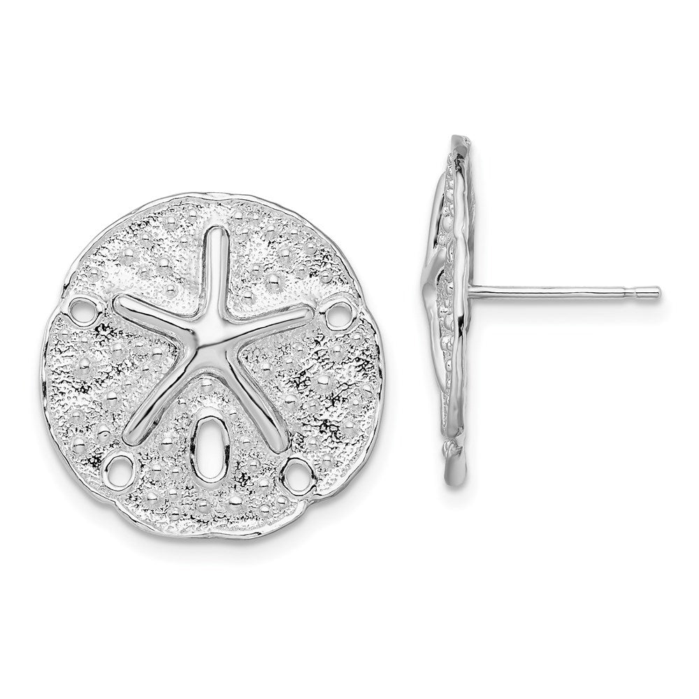 Sterling Silver De-Ani Rhodium-Plated Sand Dollar With Starfish Post Earrings