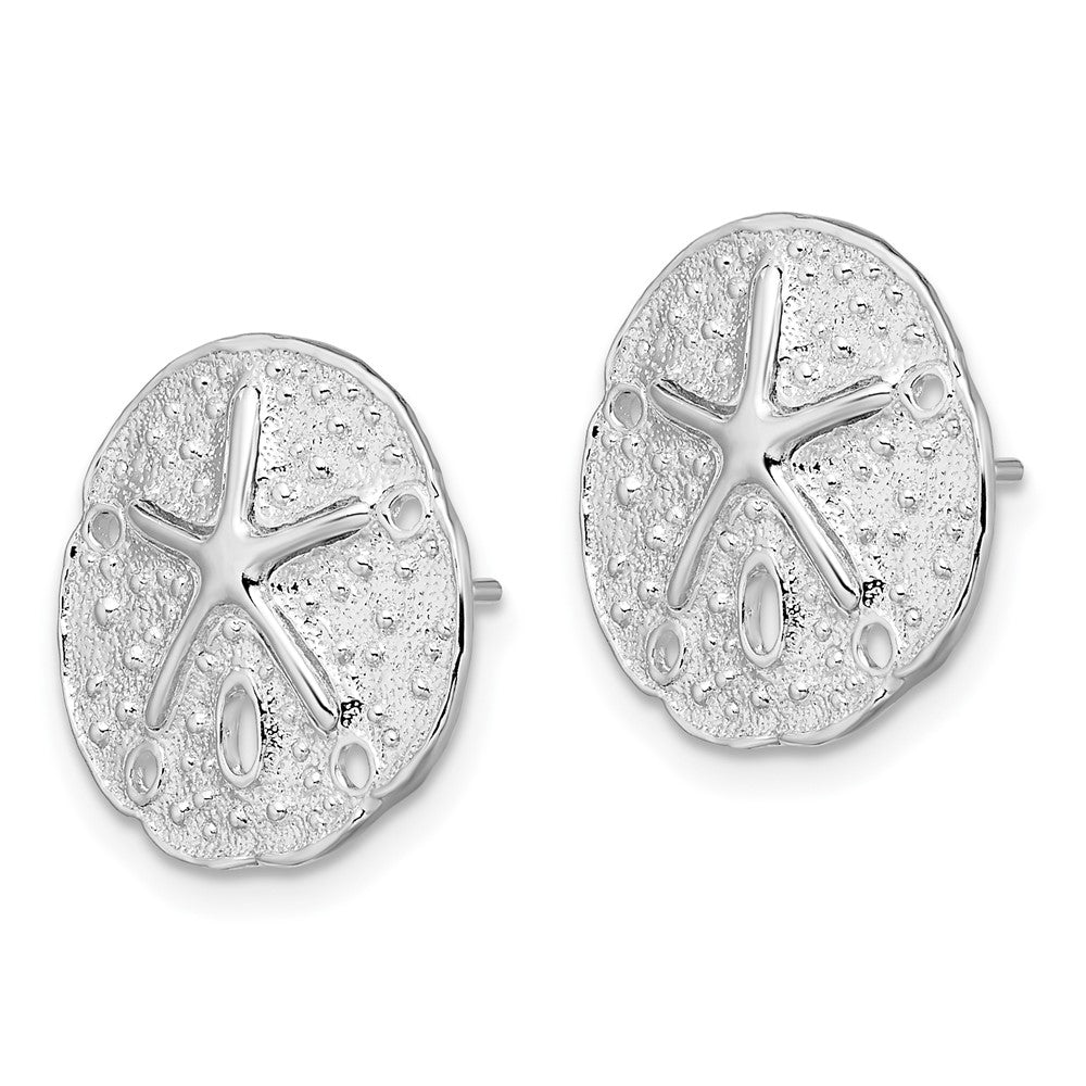 Sterling Silver De-Ani Rhodium-Plated Small Sand Dollar With Starfish Post Earrings