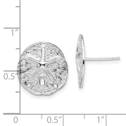 Sterling Silver De-Ani Rhodium-Plated Small Sand Dollar With Starfish Post Earrings