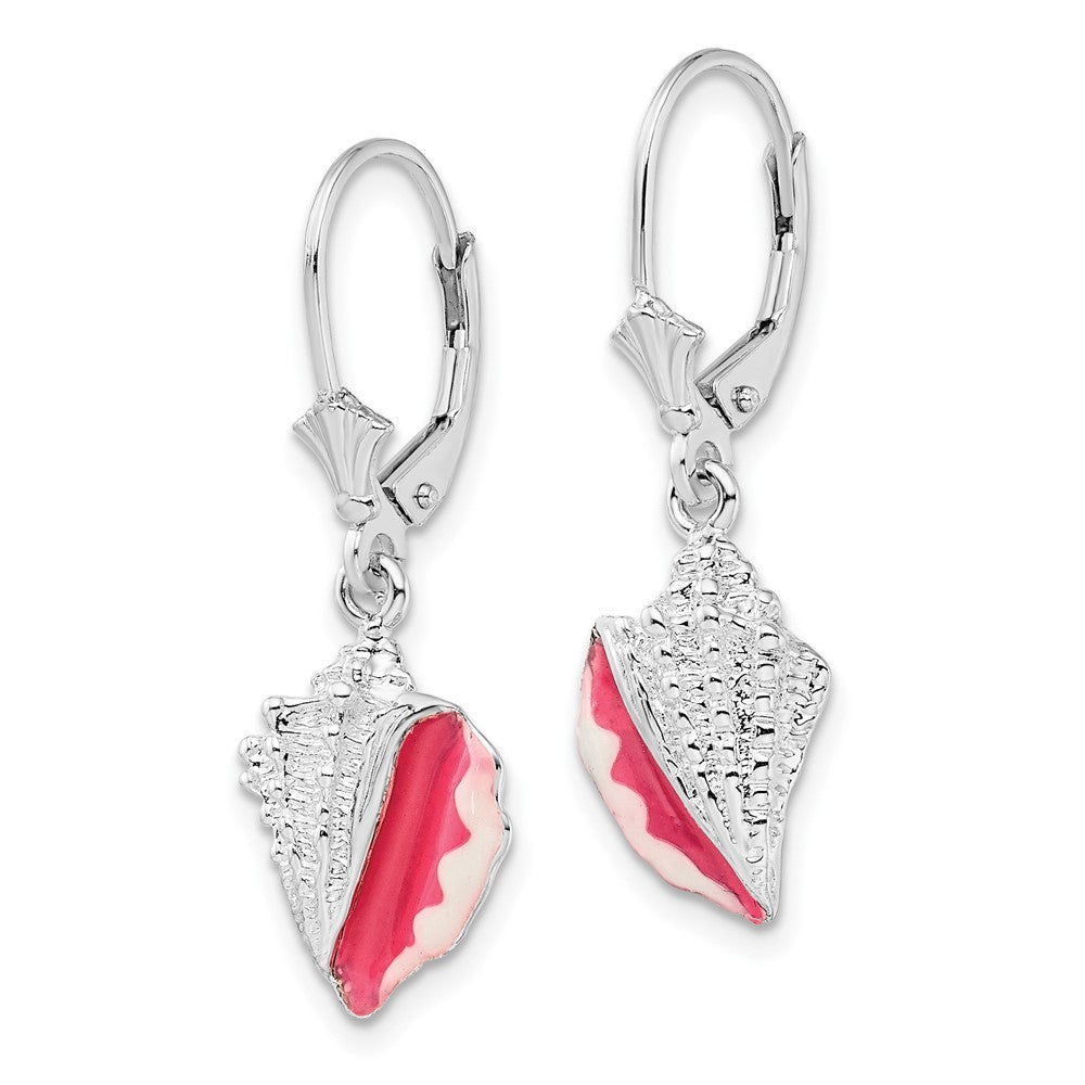 Sterling Silver De-Ani Rhodium-Plated Enameled Conch Shell Leverback Earrings