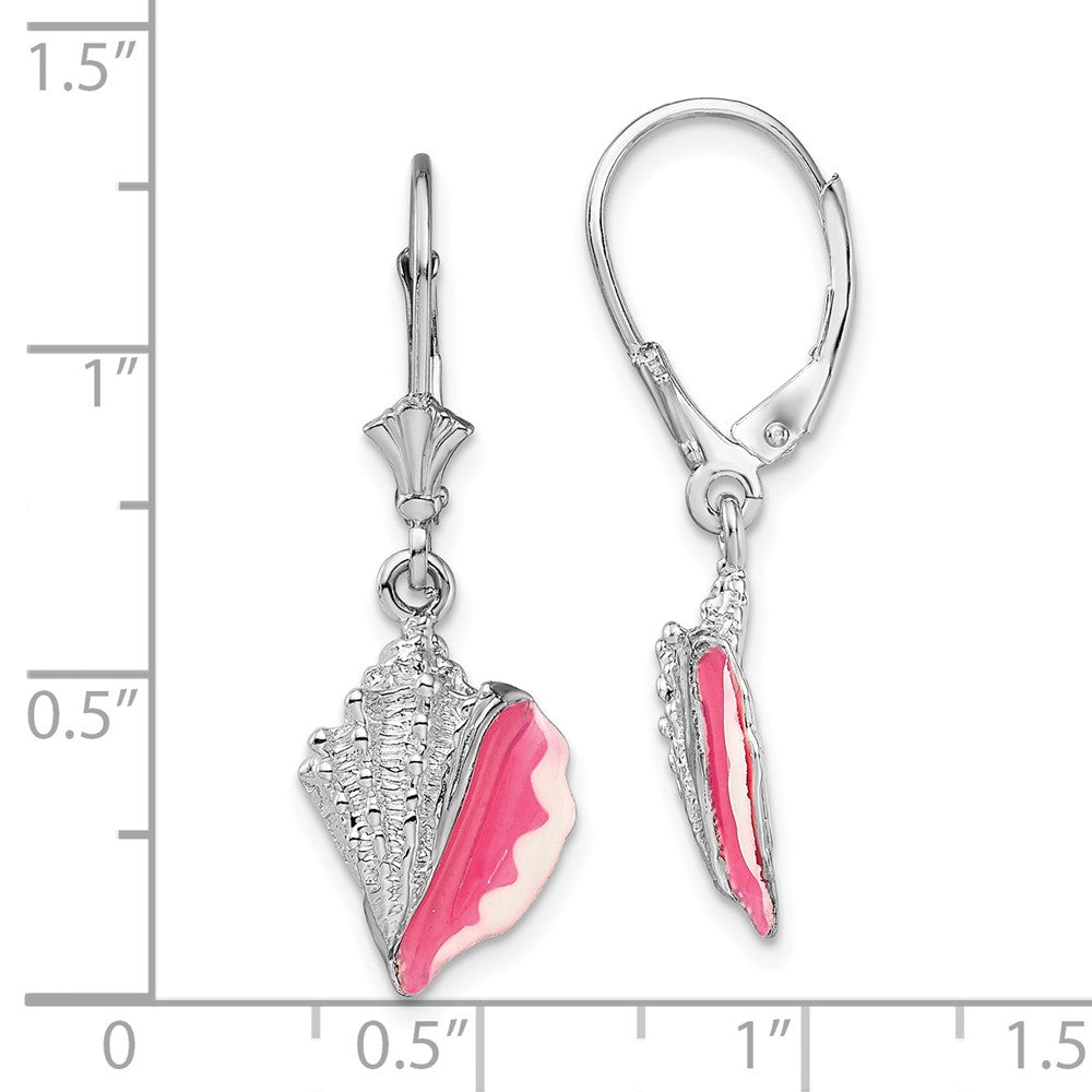 Sterling Silver De-Ani Rhodium-Plated Enameled Conch Shell Leverback Earrings