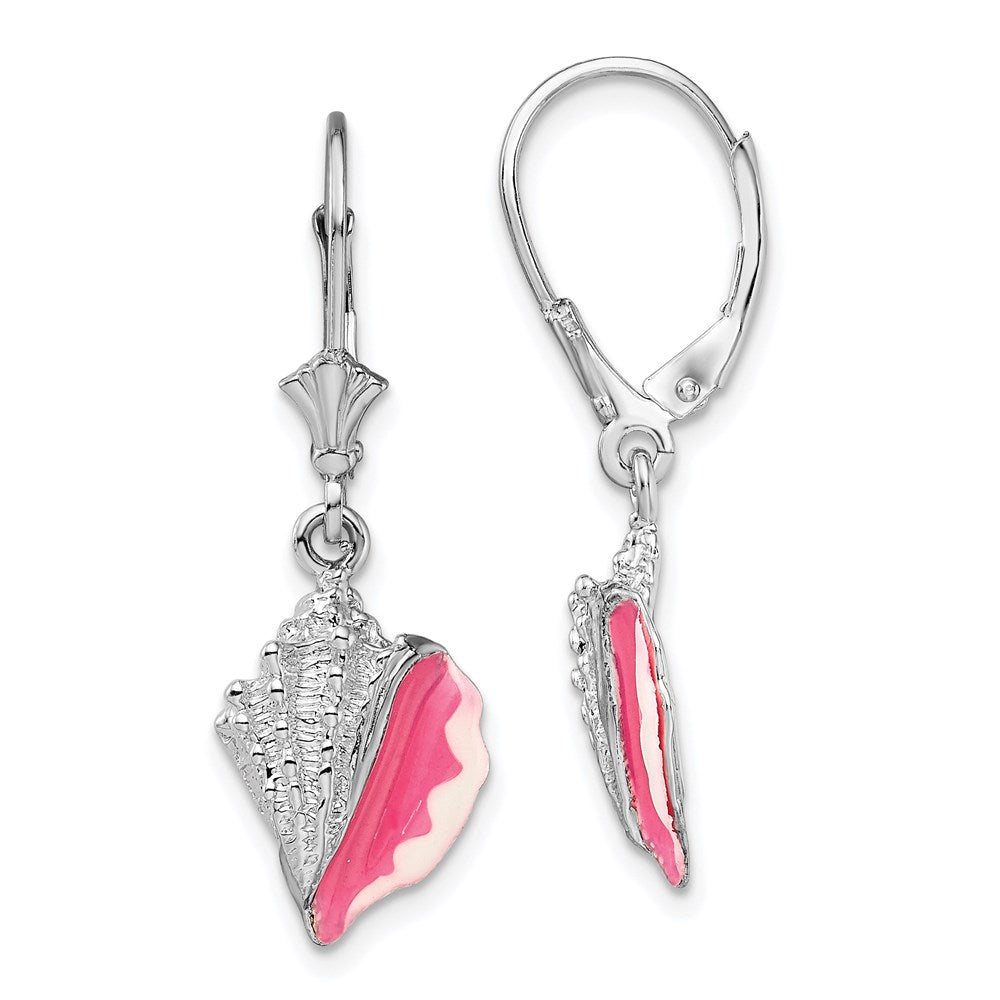 Sterling Silver De-Ani Rhodium-Plated Enameled Conch Shell Leverback Earrings