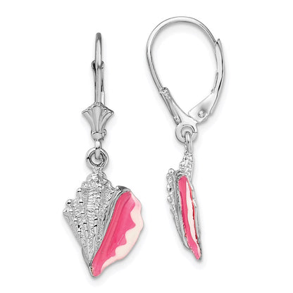 Sterling Silver De-Ani Rhodium-Plated Enameled Conch Shell Leverback Earrings