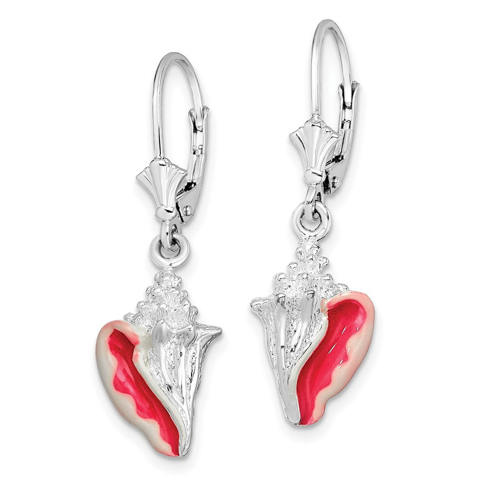 Sterling Silver De-Ani Rhodium-Plated Enameled Small Conch Shell Leverback Earrings