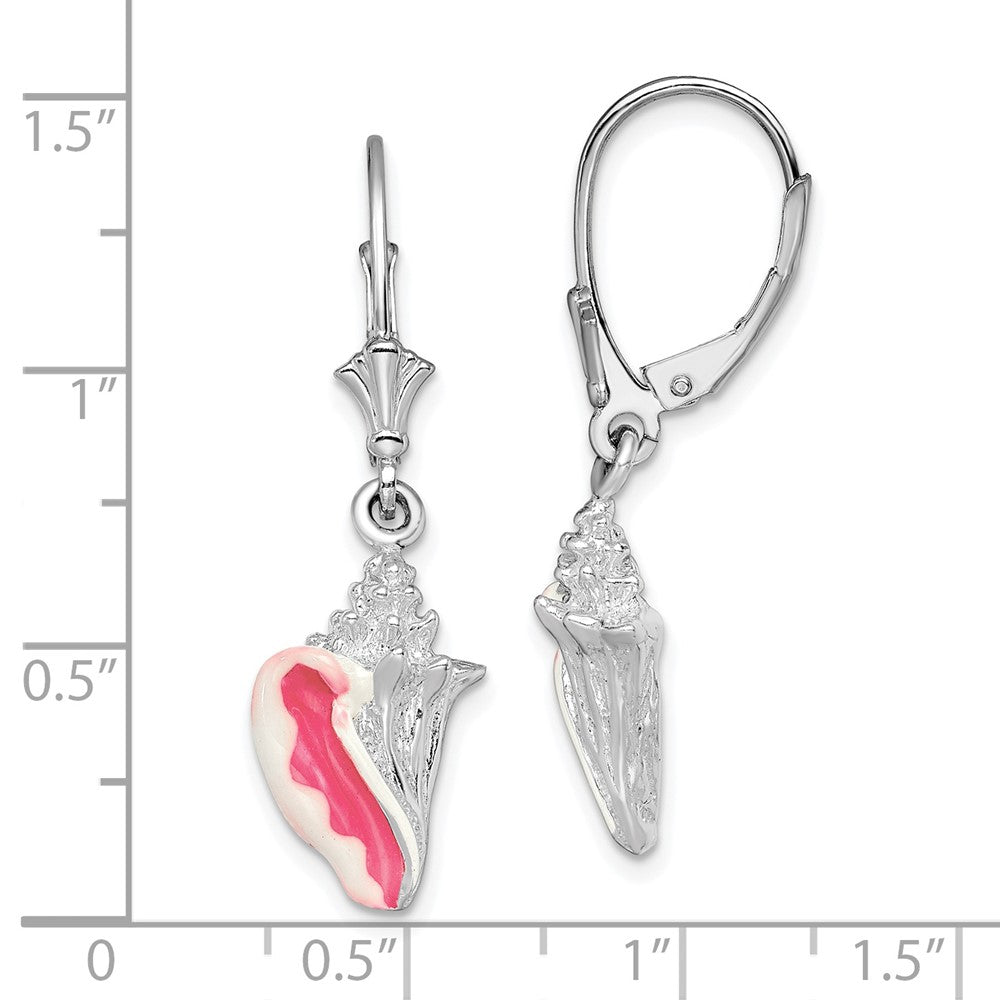 Sterling Silver De-Ani Rhodium-Plated Enameled Small Conch Shell Leverback Earrings
