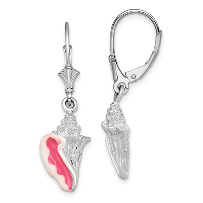 Sterling Silver De-Ani Rhodium-Plated Enameled Small Conch Shell Leverback Earrings