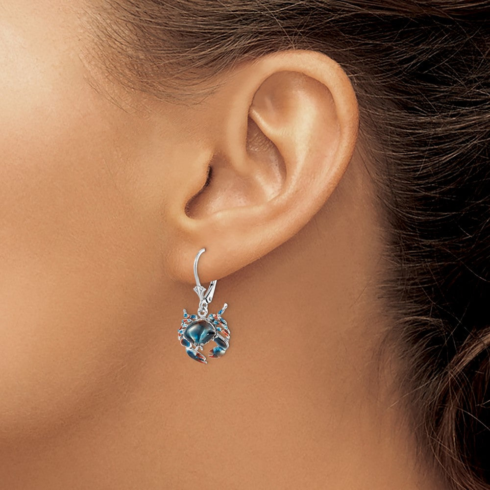 Sterling Silver De-Ani Rhodium-Plated Enameled Stone Crab Leverback Earrings