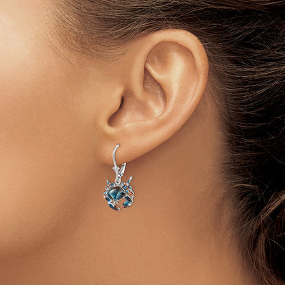 Sterling Silver De-Ani Rhodium-Plated Enameled Stone Crab Leverback Earrings