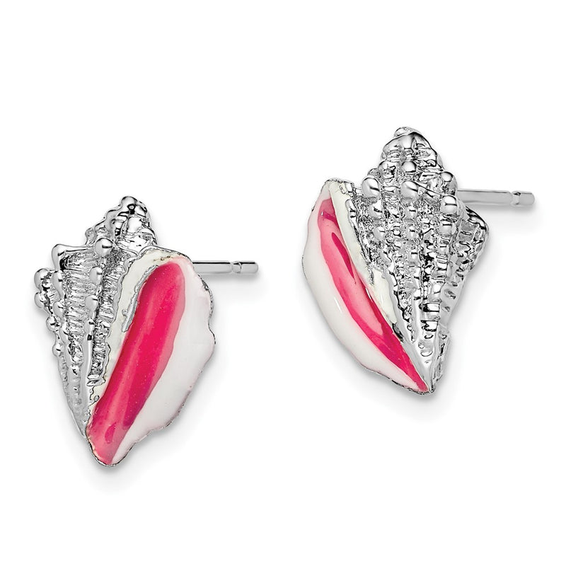 Sterling Silver De-Ani Rhodium-Plated Enameled Conch Shell Post Earrings