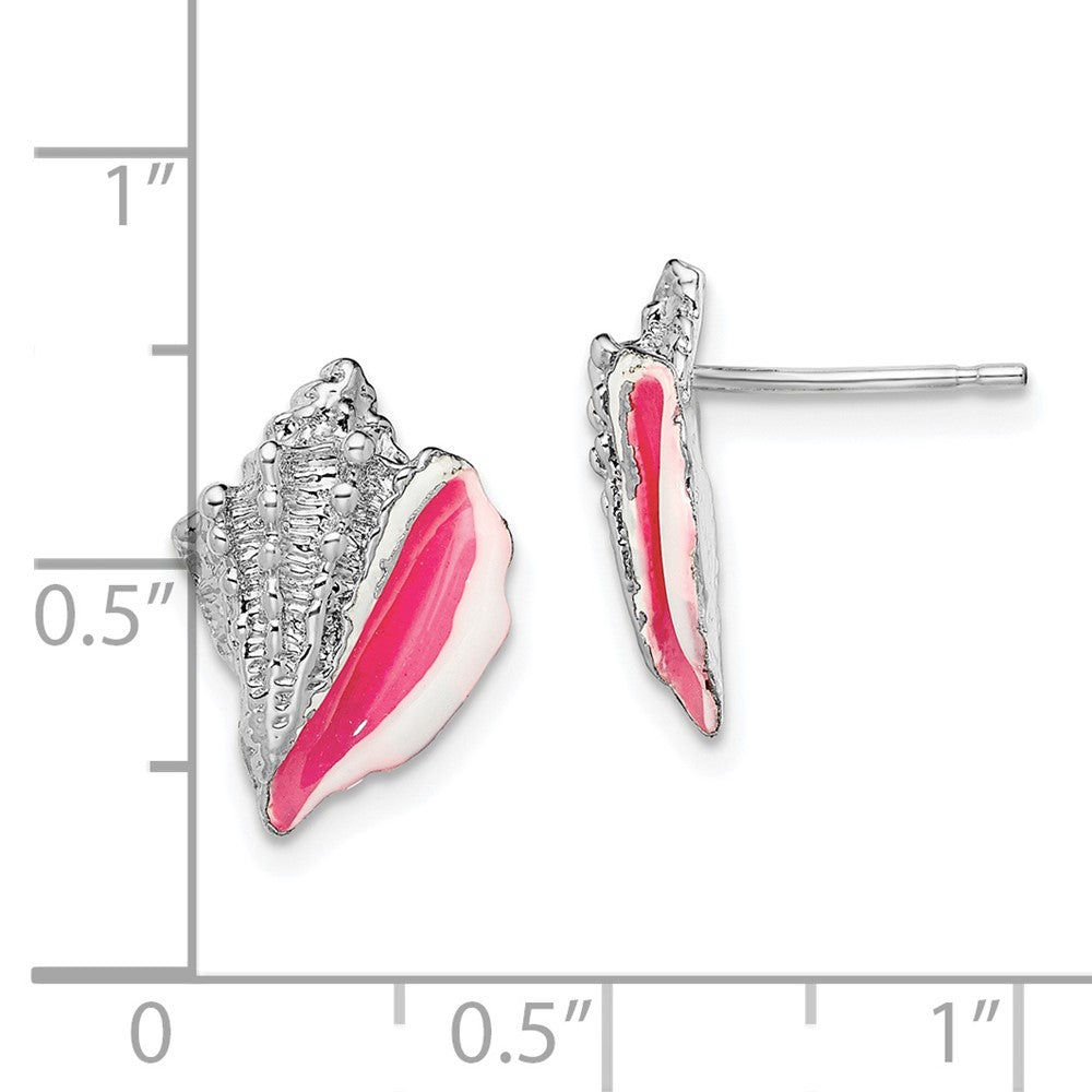 Sterling Silver De-Ani Rhodium-Plated Enameled Conch Shell Post Earrings