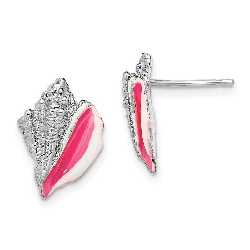 Sterling Silver De-Ani Rhodium-Plated Enameled Conch Shell Post Earrings