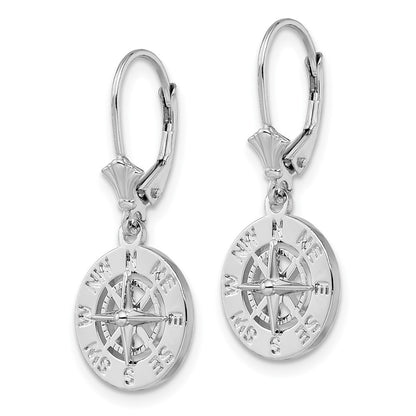 Sterling Silver De-Ani Rhodium-Plated Polished Mini Compass Leverback Earrings
