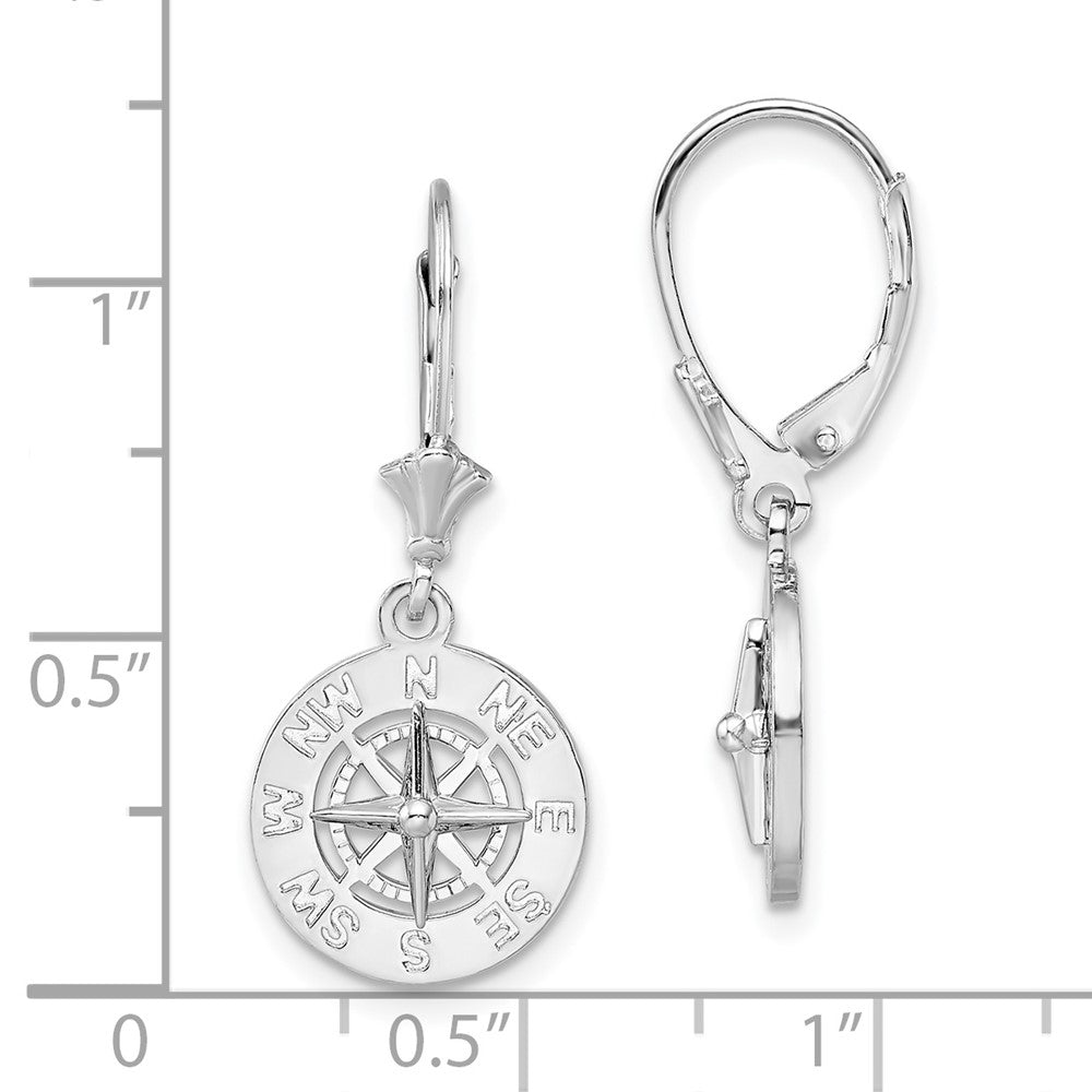 Sterling Silver De-Ani Rhodium-Plated Polished Mini Compass Leverback Earrings