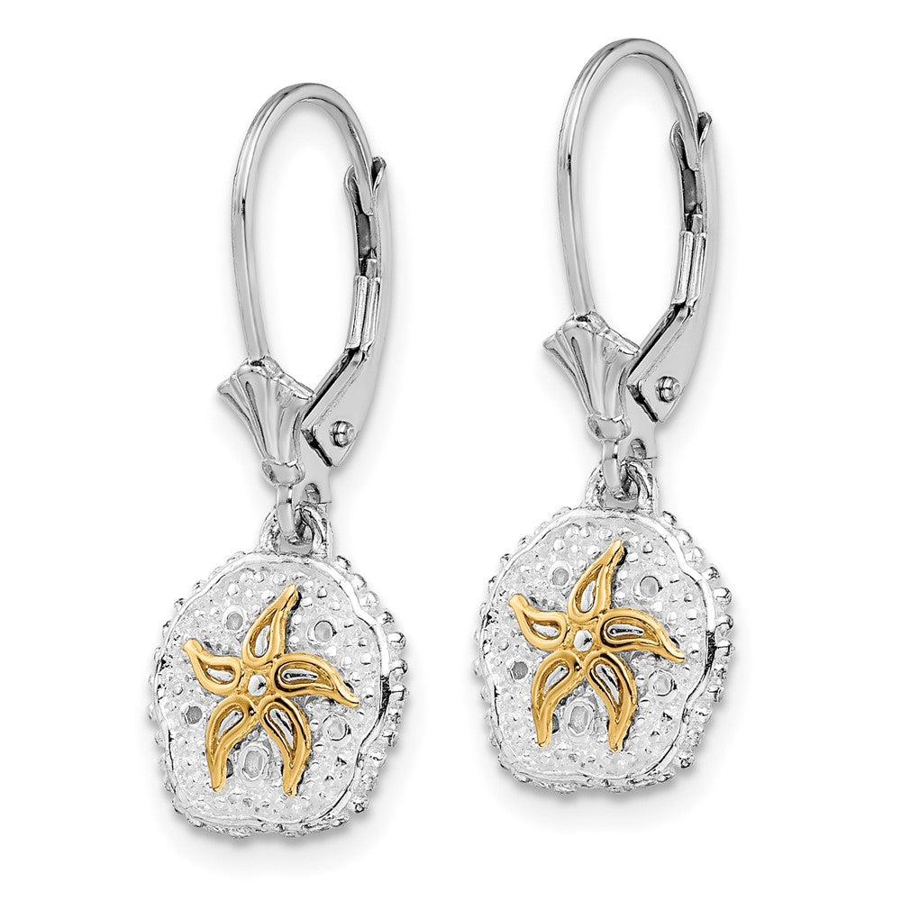 Silver/14K Two-Tone De-Ani Sterling Silver Rhodium-Plated Sand Dollar With 14K Starfish Leverback Earrings