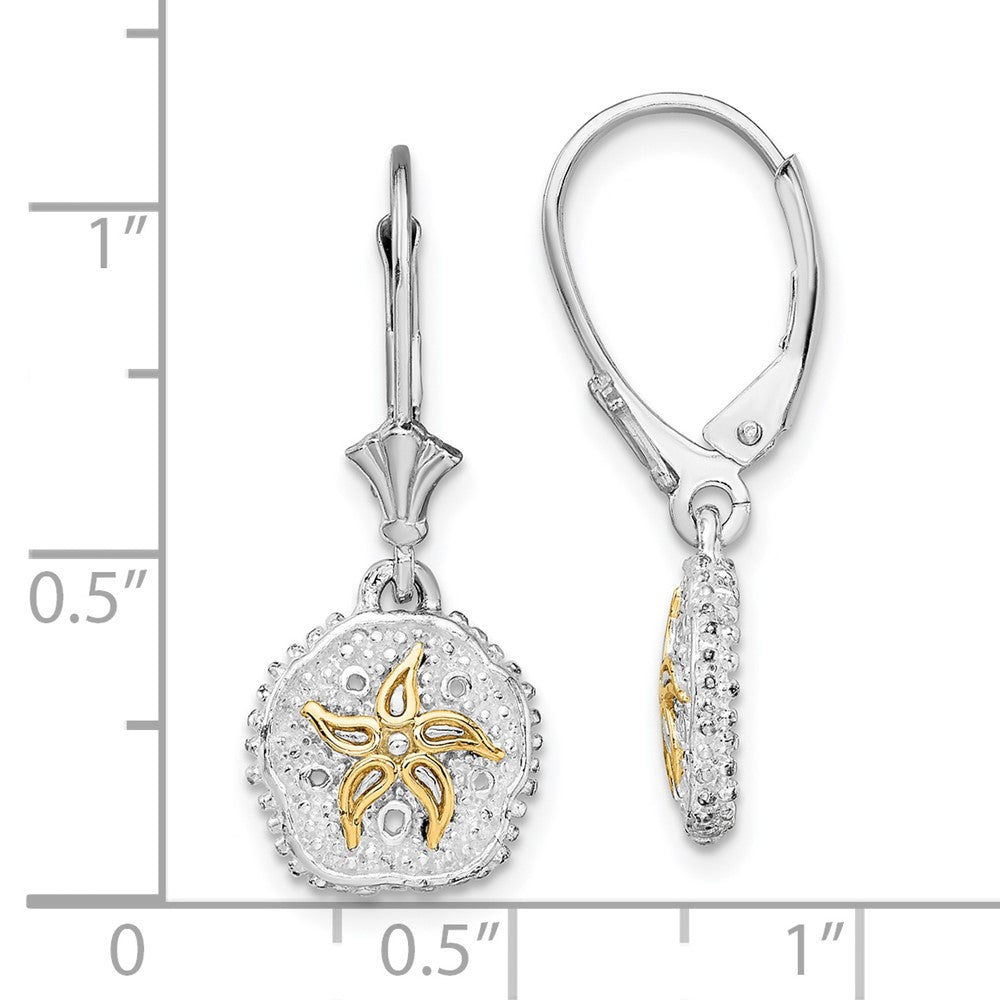 Silver/14K Two-Tone De-Ani Sterling Silver Rhodium-Plated Sand Dollar With 14K Starfish Leverback Earrings