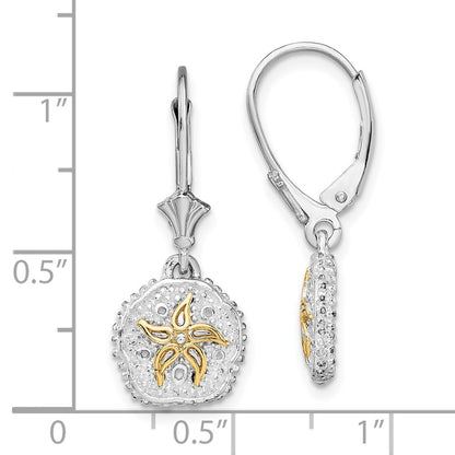Silver/14K Two-Tone De-Ani Sterling Silver Rhodium-Plated Sand Dollar With 14K Starfish Leverback Earrings