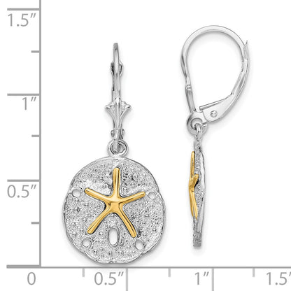 Silver/14K Two-Tone De-Ani Sterling Silver Rhodium-Plated Sand Dollar With 14K Starfish Leverback Earrings