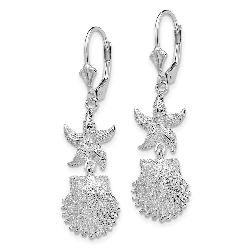 Sterling Silver De-Ani Rhodium-Plated Starfish And Shell Leverback Earrings