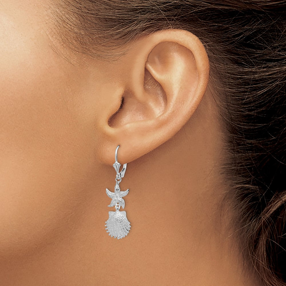 Sterling Silver De-Ani Rhodium-Plated Starfish And Shell Leverback Earrings