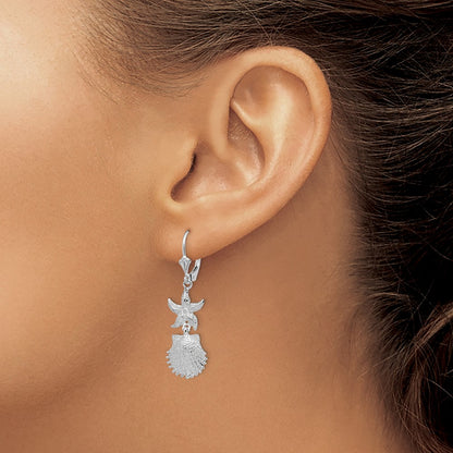 Sterling Silver De-Ani Rhodium-Plated Starfish And Shell Leverback Earrings