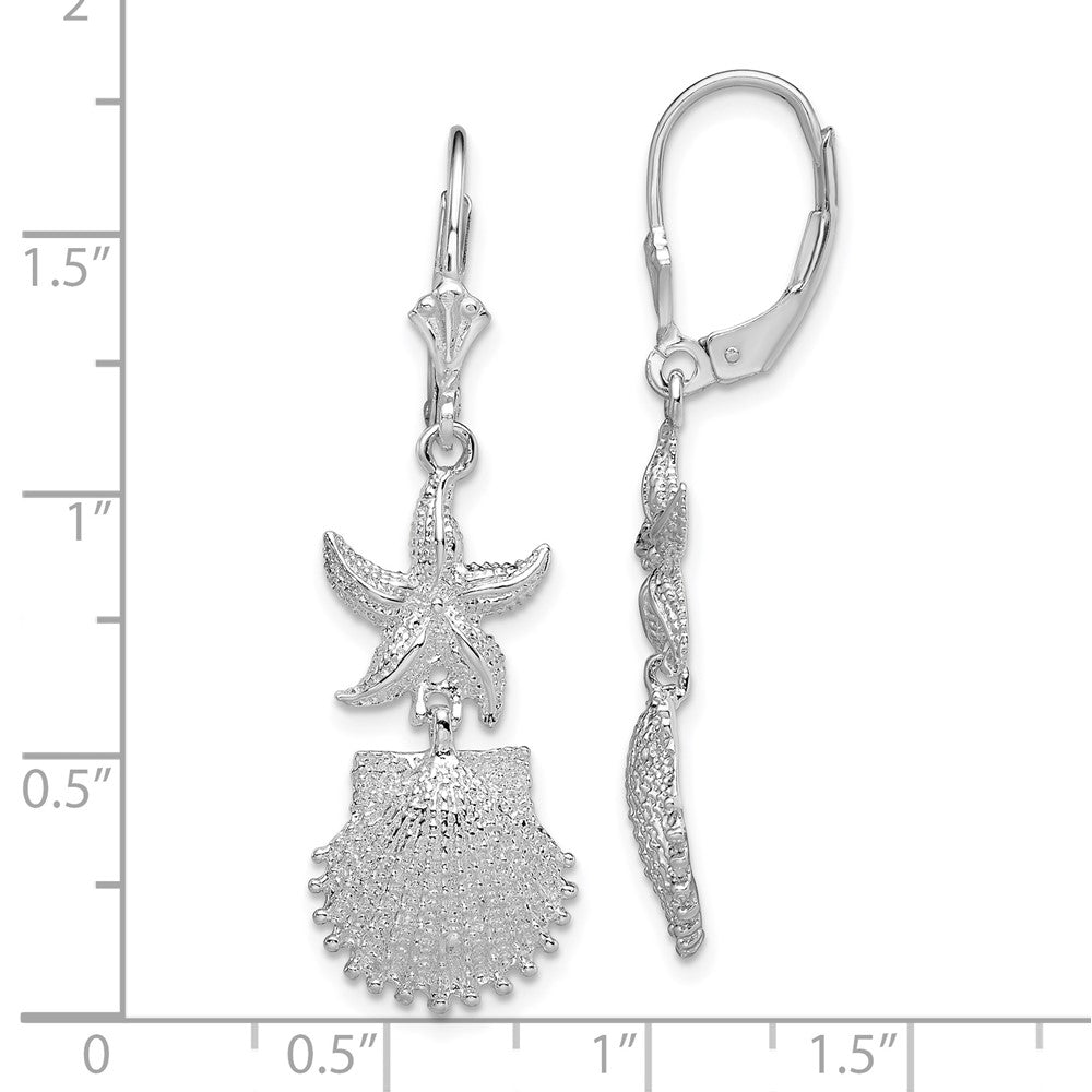 Sterling Silver De-Ani Rhodium-Plated Starfish And Shell Leverback Earrings