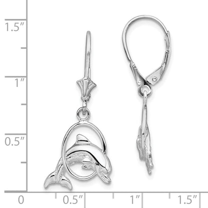 Sterling Silver De-Ani Rhodium-Plated Dolphin In Hoop Leverback Earrings