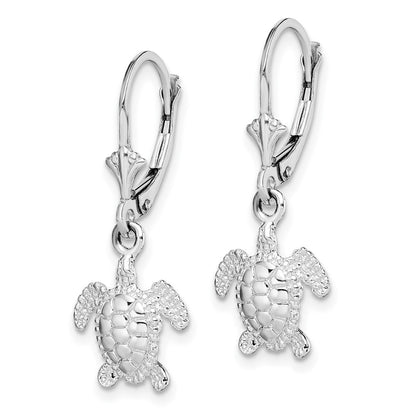 Sterling Silver De-Ani Rhodium-Plated Mini Sea Turtle Leverback Earrings