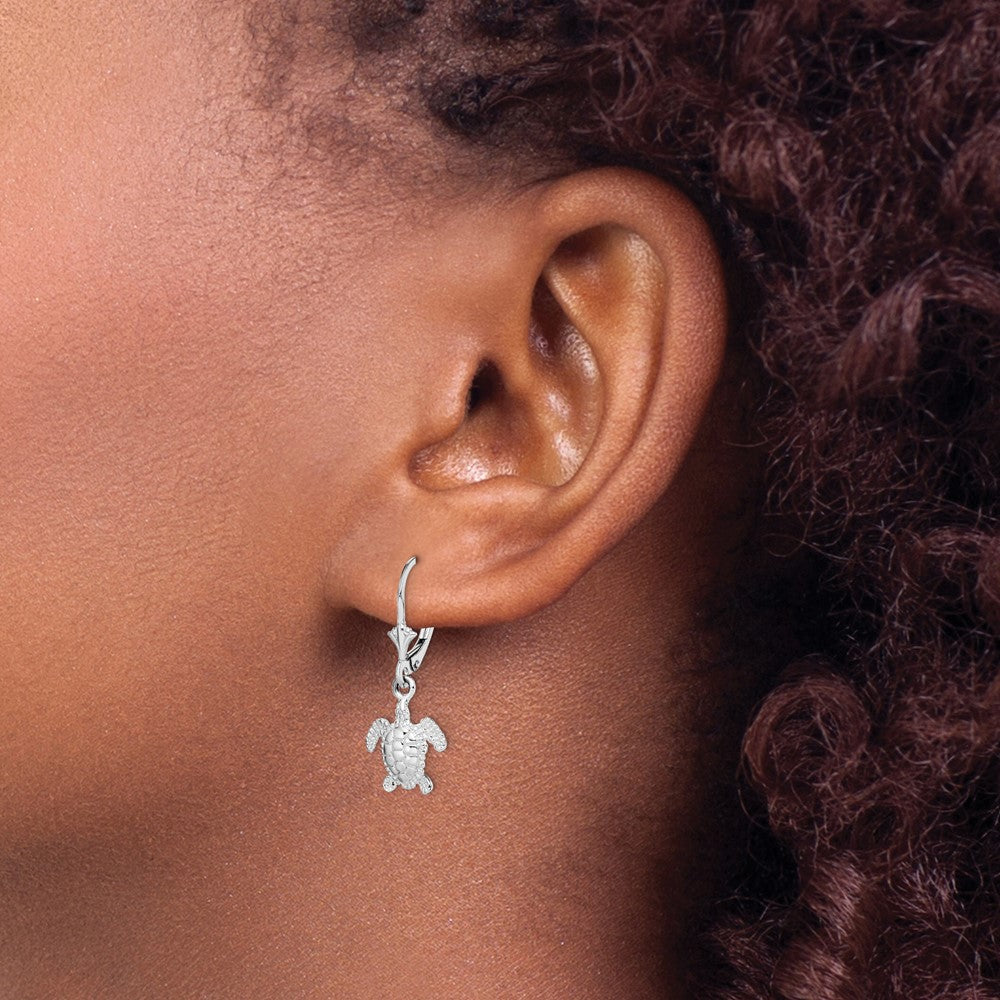 Sterling Silver De-Ani Rhodium-Plated Mini Sea Turtle Leverback Earrings