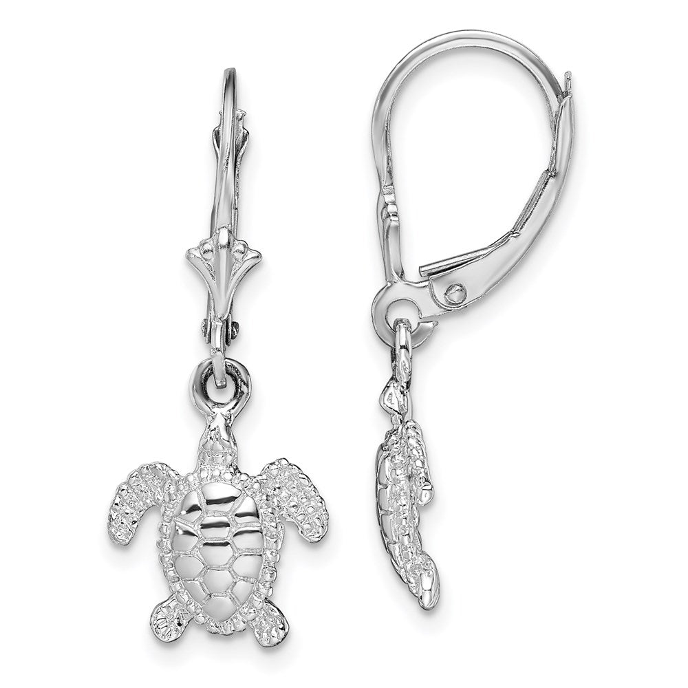 Sterling Silver De-Ani Rhodium-Plated Mini Sea Turtle Leverback Earrings