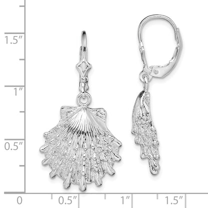 Sterling Silver Polished Lions Paw Shell Leverback Earrings