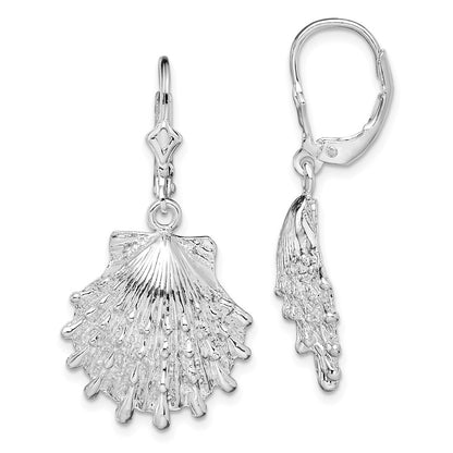 Sterling Silver Polished Lions Paw Shell Leverback Earrings