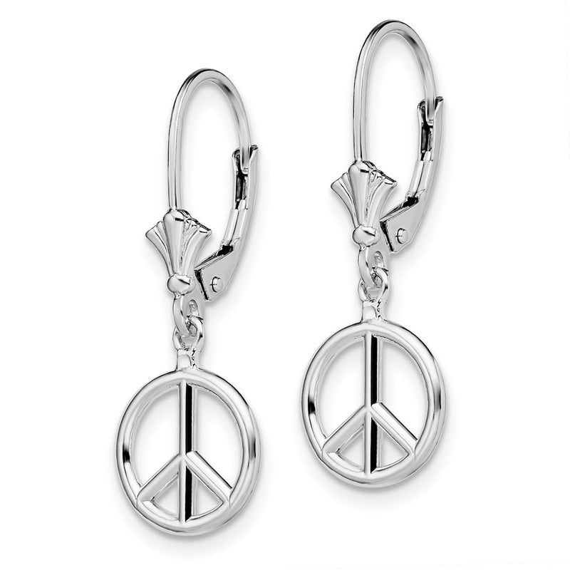 Sterling Silver De-Ani Rhodium-Plated 3D Peace Symbol Leverback Earrings