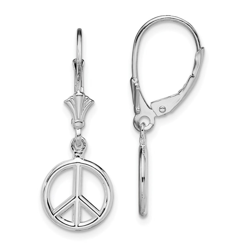Sterling Silver De-Ani Rhodium-Plated 3D Peace Symbol Leverback Earrings