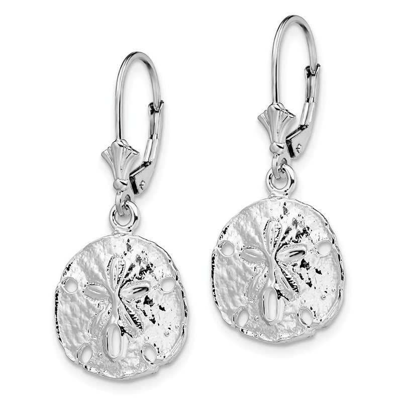 Sterling Silver De-Ani Rhodium-Plated Polished Sand Dollar Leverback Earrings