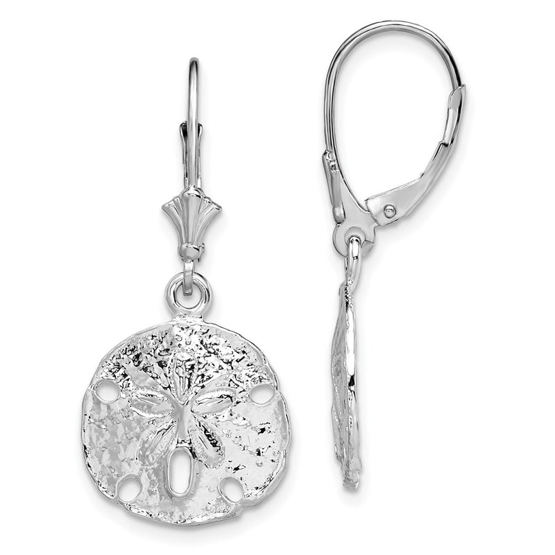 Sterling Silver De-Ani Rhodium-Plated Polished Sand Dollar Leverback Earrings