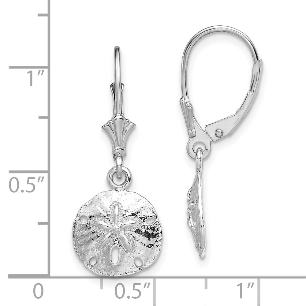Sterling Silver De-Ani Rhodium-Plated Polished Sand Dollar Leverback Earrings
