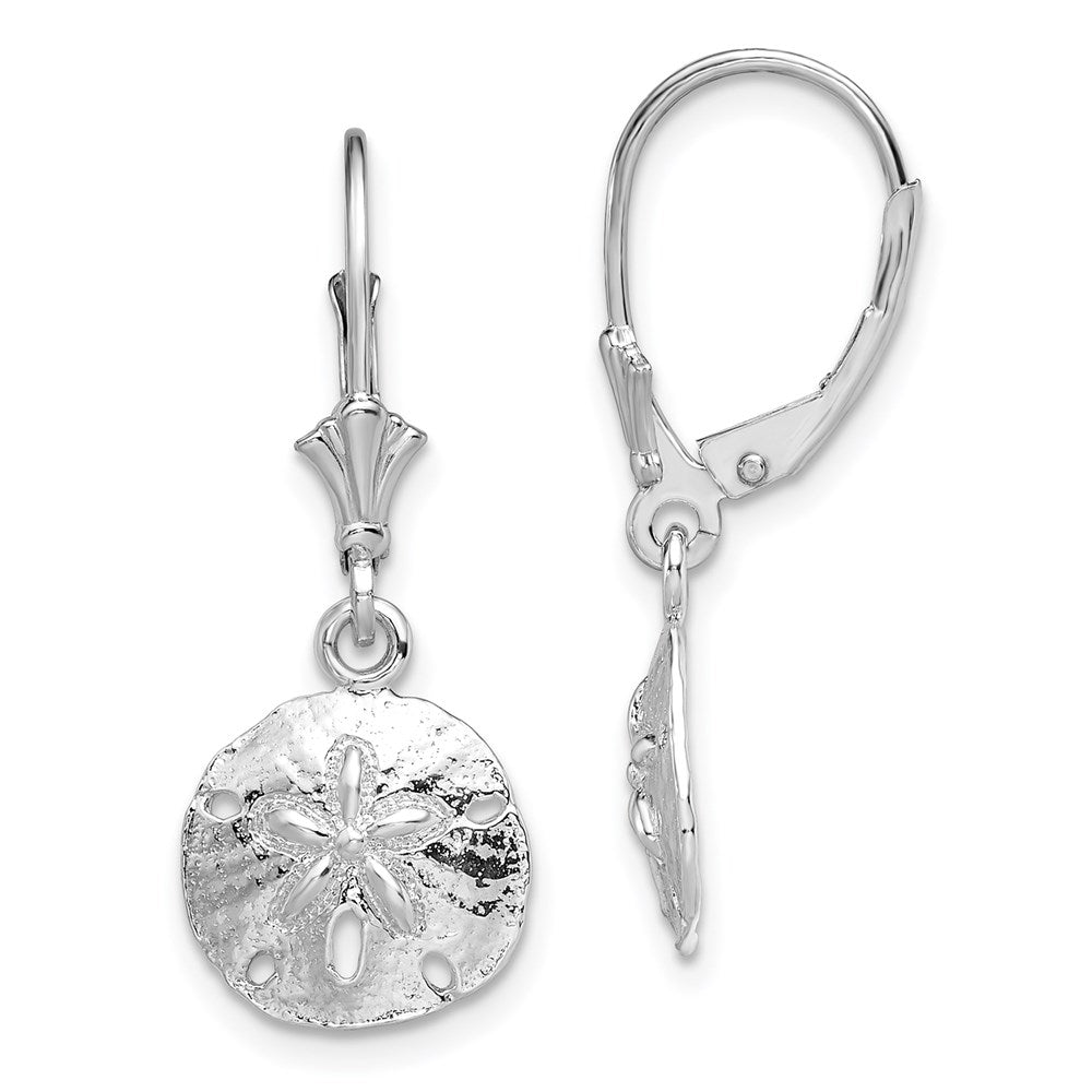 Sterling Silver De-Ani Rhodium-Plated Polished Sand Dollar Leverback Earrings