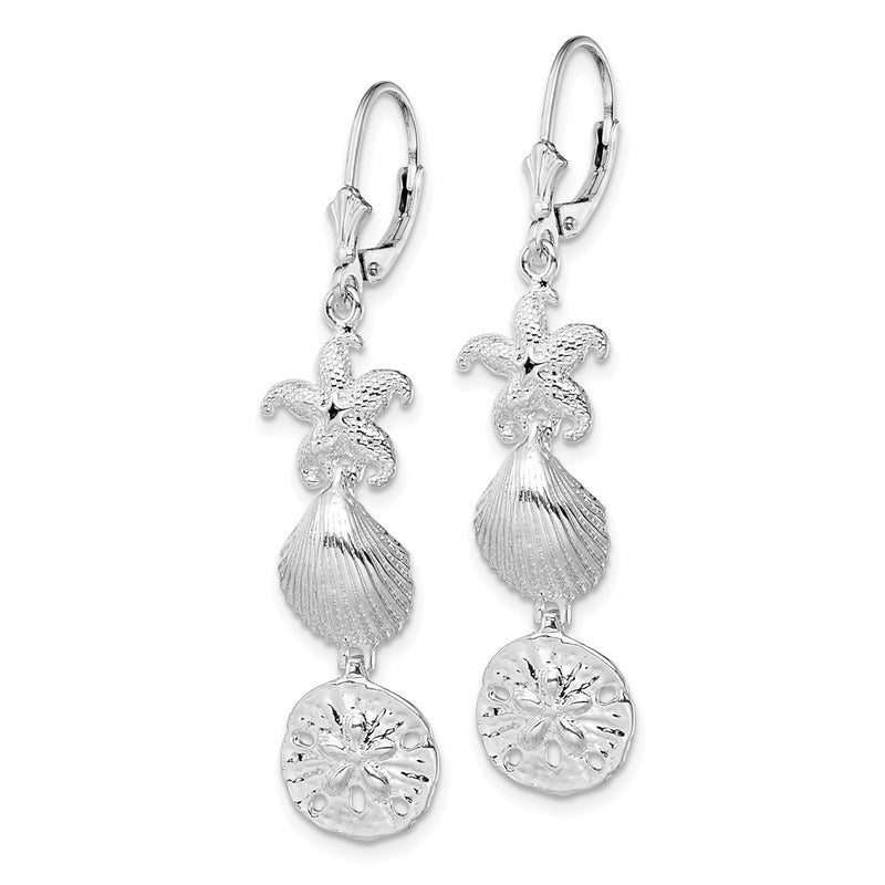 Sterling Silver De-Ani Rhodium-Plated Polished Sea Life Leverback Earrings