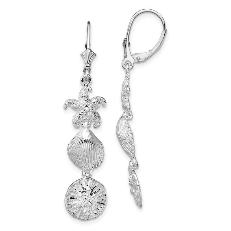 Sterling Silver De-Ani Rhodium-Plated Polished Sea Life Leverback Earrings