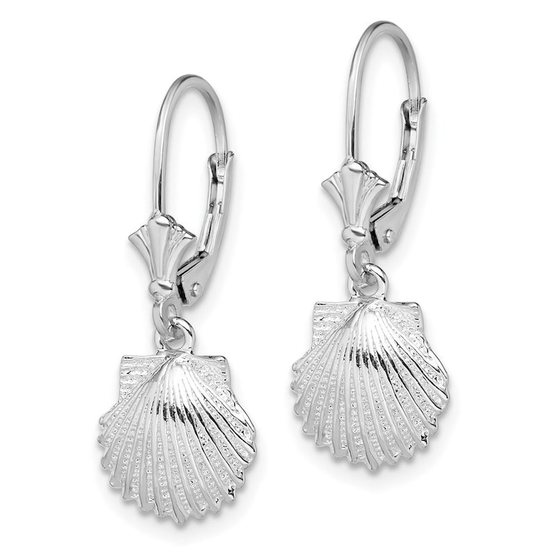 Sterling Silver De-Ani Rhodium-Plated Polished Shell Leverback Earrings
