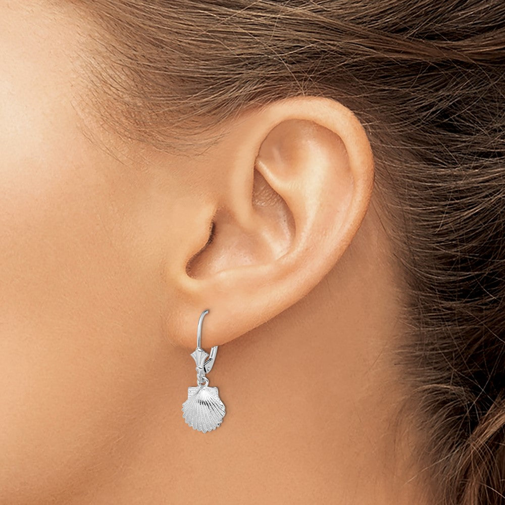 Sterling Silver De-Ani Rhodium-Plated Polished Shell Leverback Earrings