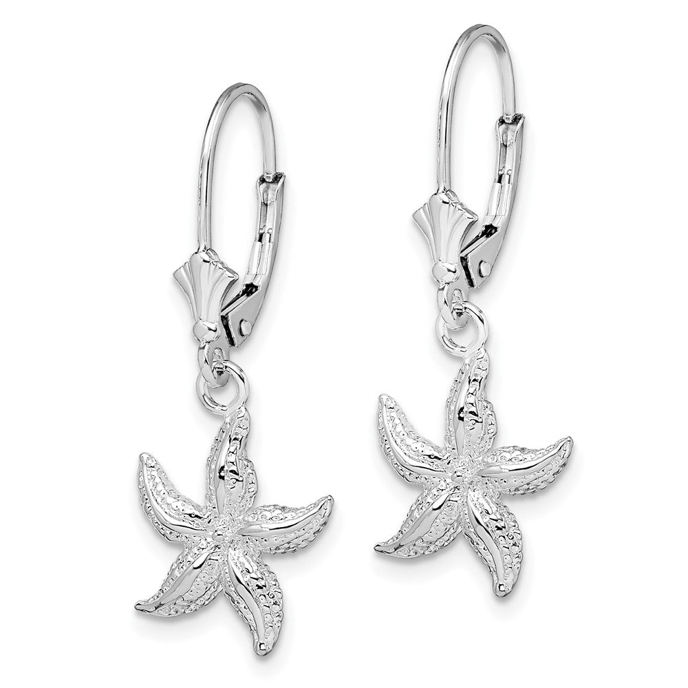 Sterling Silver De-Ani Rhodium-Plated Polished Starfish Leverback Earrings