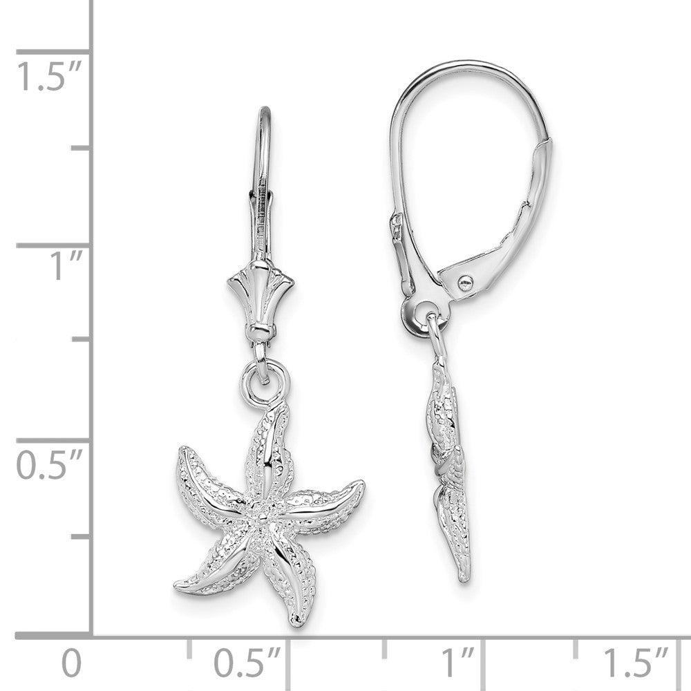 Sterling Silver De-Ani Rhodium-Plated Polished Starfish Leverback Earrings
