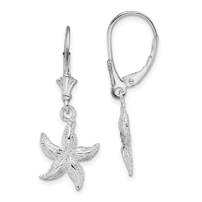Sterling Silver De-Ani Rhodium-Plated Polished Starfish Leverback Earrings