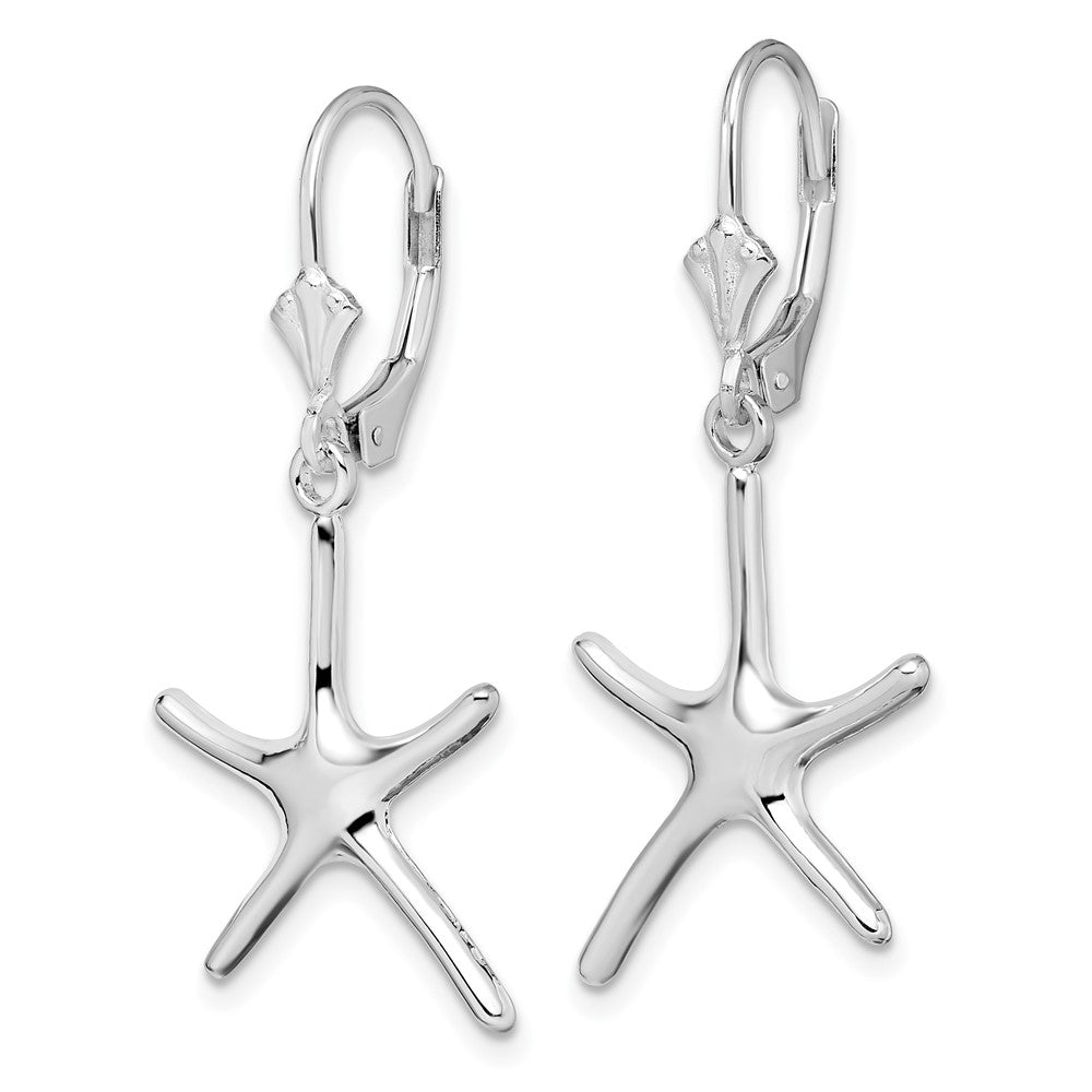 Sterling Silver De-Ani Rhodium-Plated Polished Starfish Leverback Earrings